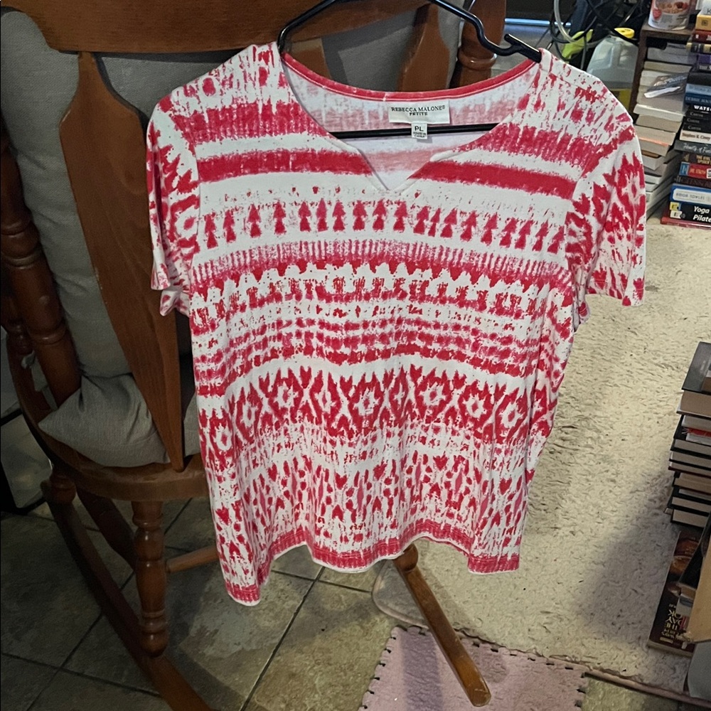 Woman Within Red and White Patterned Short Sleeve Tee
